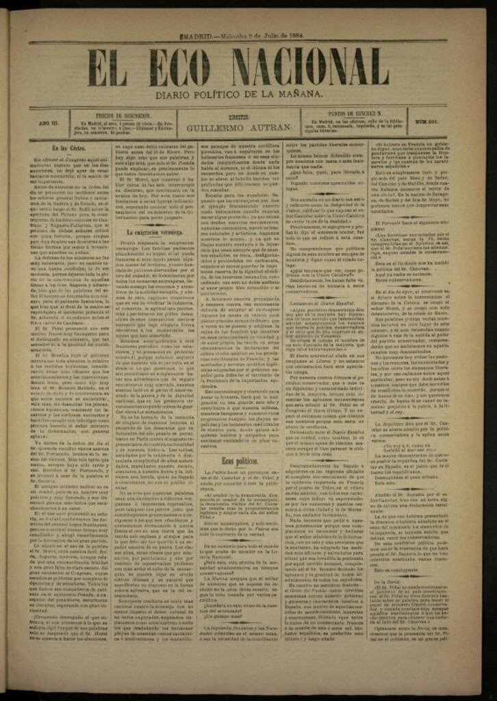 Miniatura de El Eco Nacional de 9 de julio de 1884, nº 696