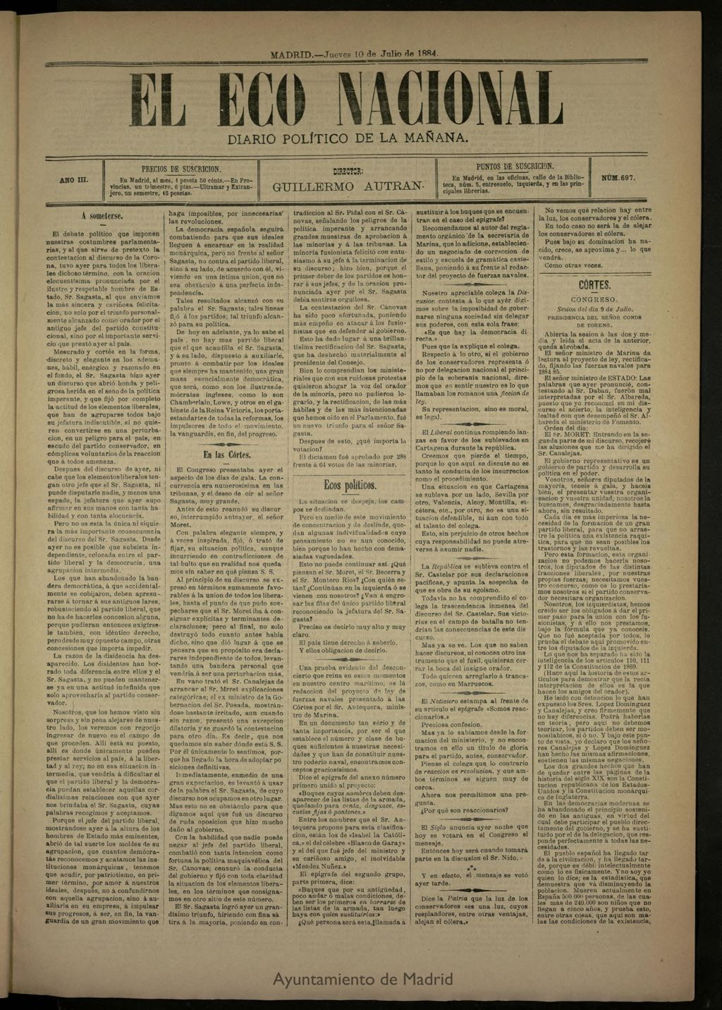 Miniatura de El Eco Nacional de 10 de julio de 1884, nº 697