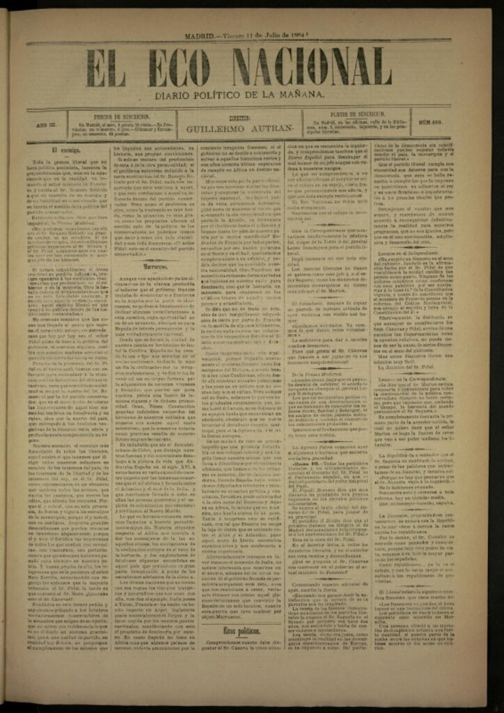Miniatura de El Eco Nacional de 11 de julio de 1884, nº 698