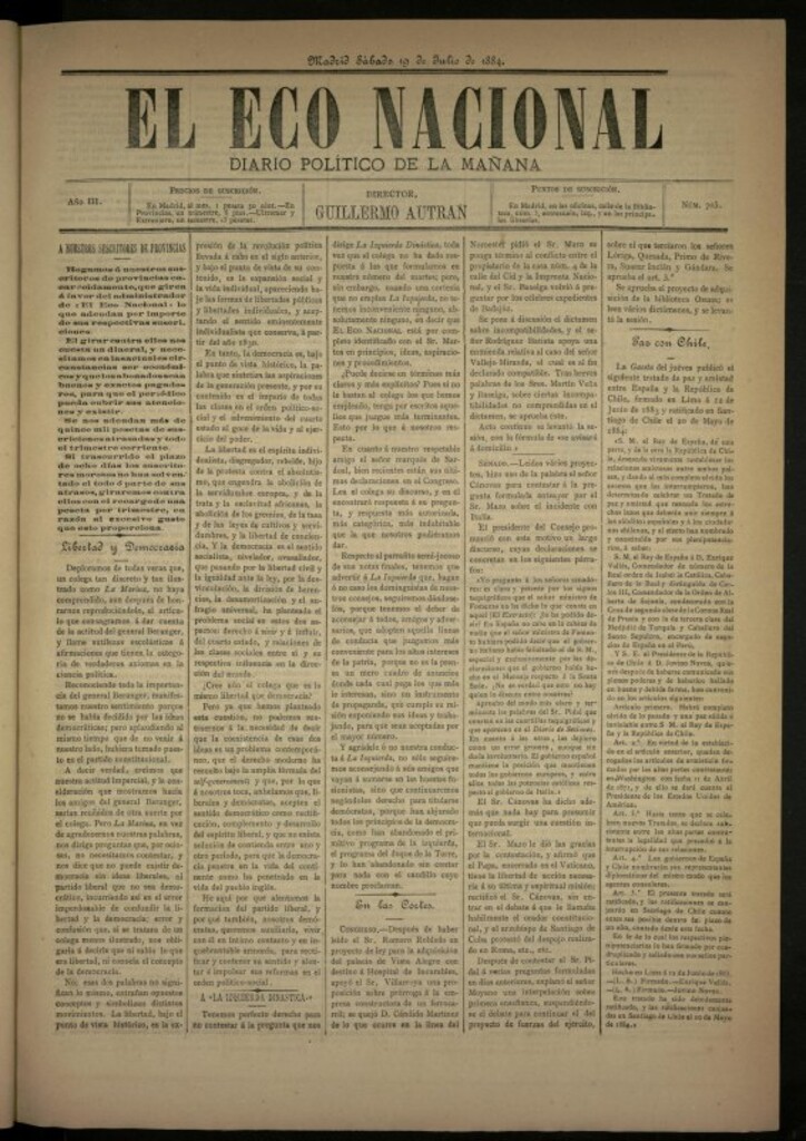 Miniatura de El Eco Nacional de 19 de julio de 1884, nº 705