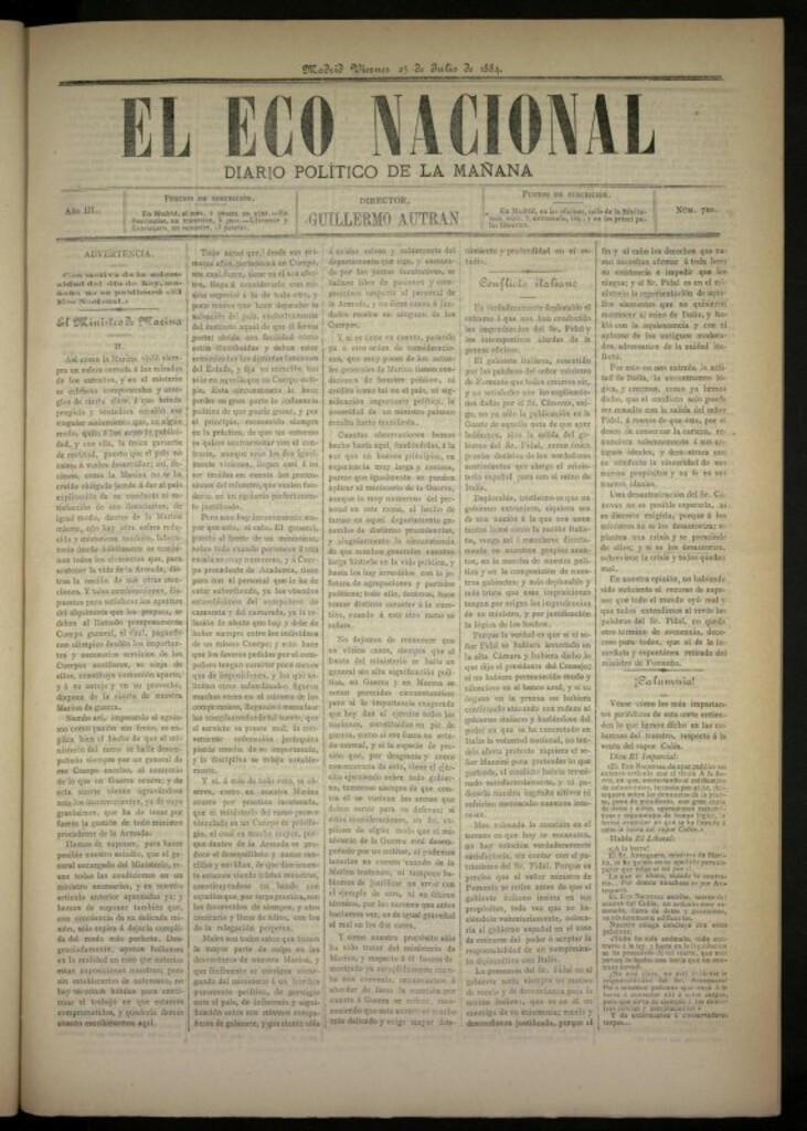 Miniatura de El Eco Nacional de 25 de julio de 1884, nº 710