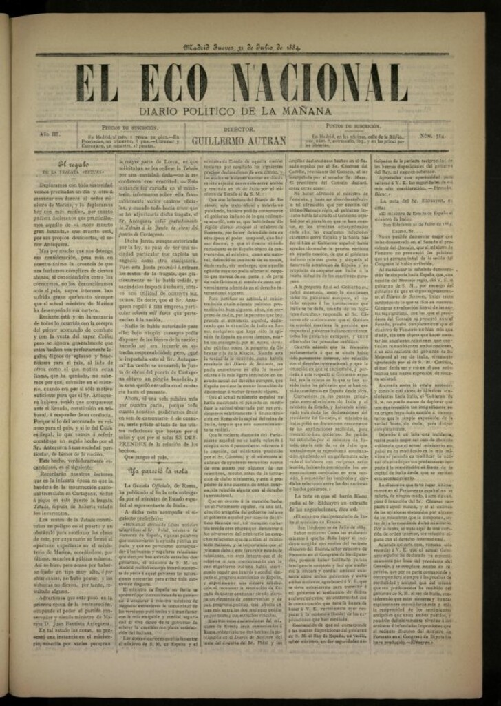 Miniatura de El Eco Nacional de 31 de julio de 1884, nº 714