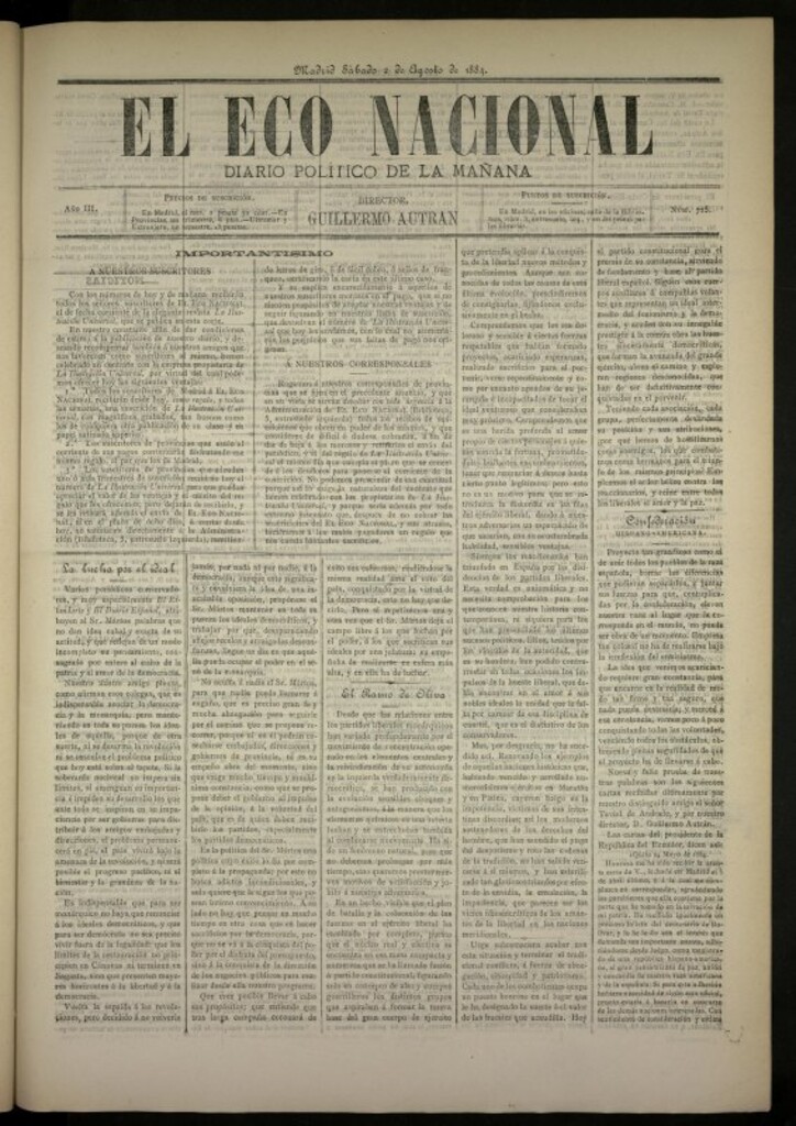 Miniatura de El Eco Nacional de 2 de agosto de 1884, nº 715