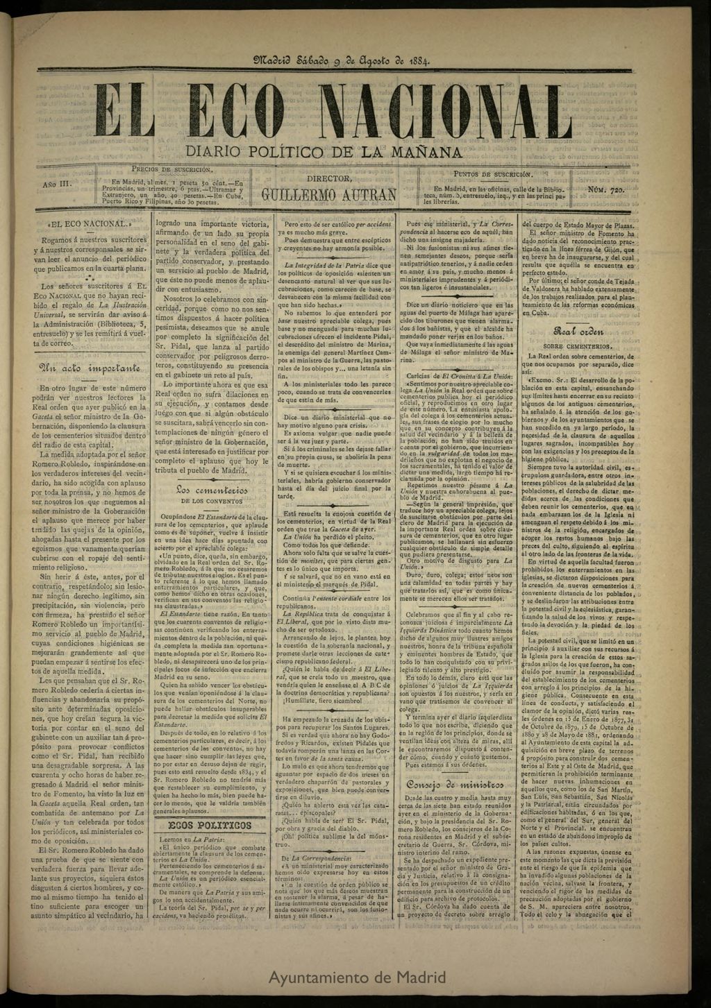 Miniatura de El Eco Nacional de 9 de agosto de 1884, nº 720