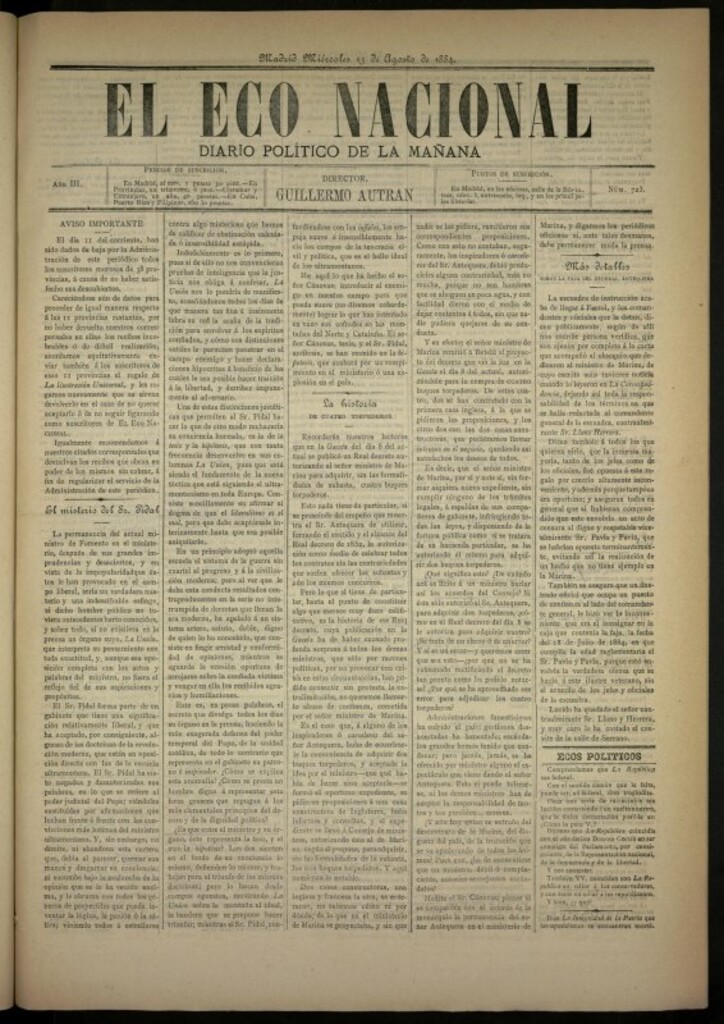 Miniatura de El Eco Nacional de 13 de agosto de 1884, nº 723