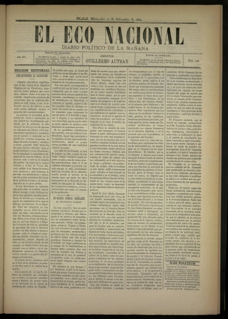 Miniatura de El Eco Nacional de 10 de septiembre de 1884, nº 742