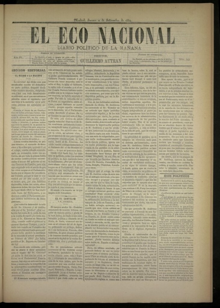 Miniatura de El Eco Nacional de 11 de septiembre de 1884, nº 743