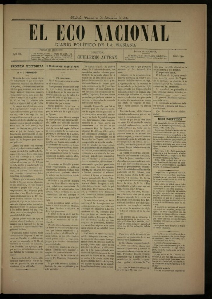 Miniatura de El Eco Nacional de 12 de septiembre de 1884, nº 744