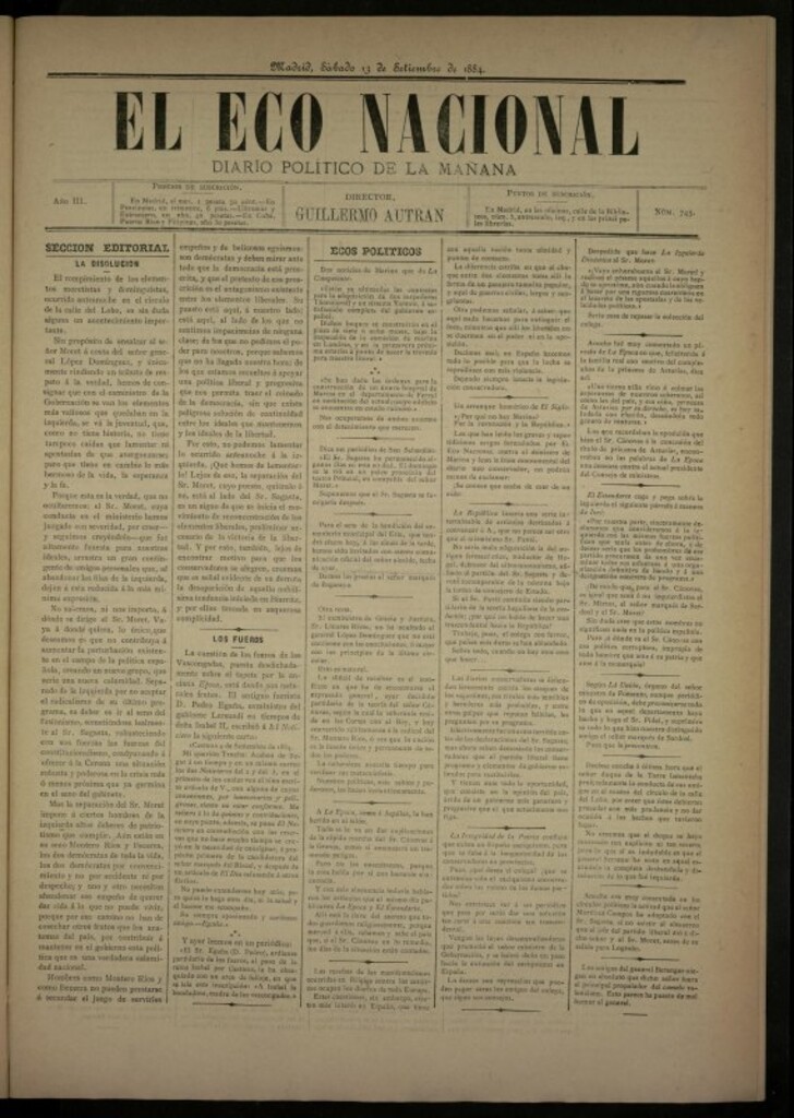 Miniatura de El Eco Nacional de 13 de septiembre de 1884, nº 745