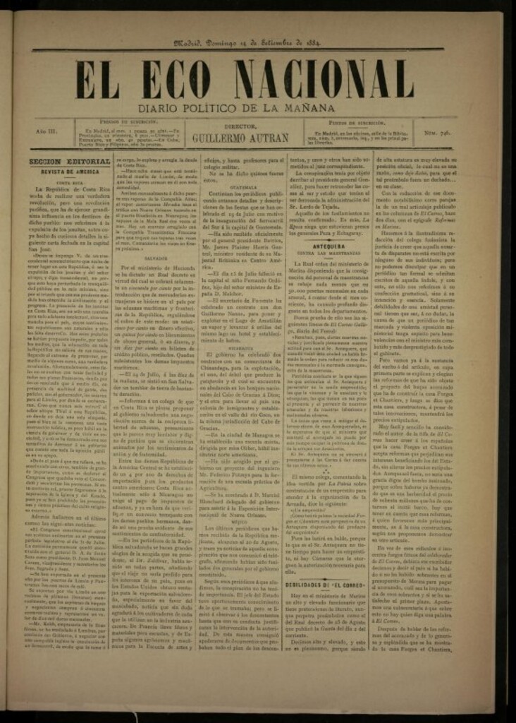 Miniatura de El Eco Nacional de 14 de septiembre de 1884, nº 746