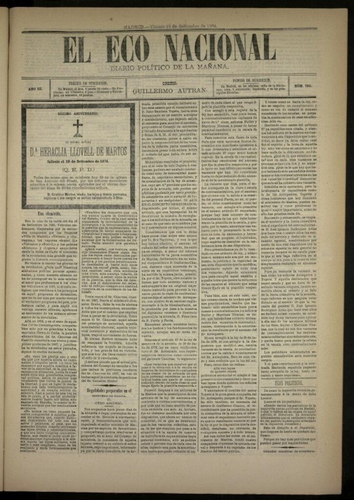 Miniatura de El Eco Nacional de 19 de septiembre de 1884, nº 780