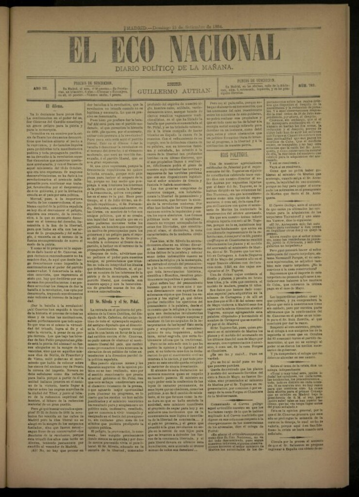 Miniatura de El Eco Nacional de 21 de septiembre de 1884, nº 782