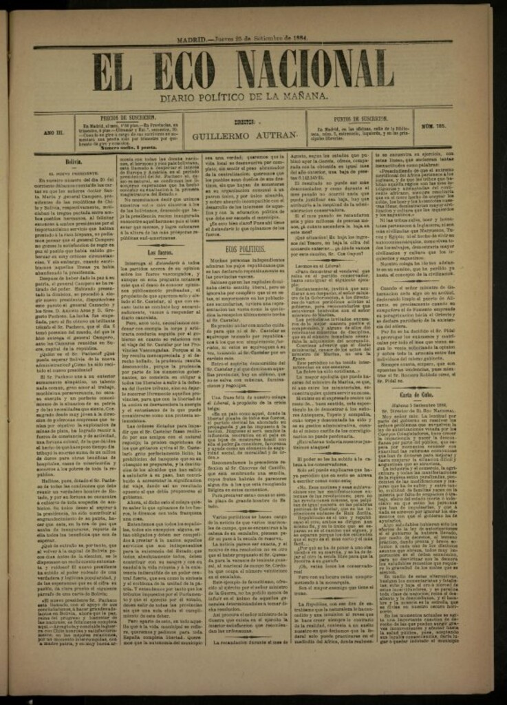 Miniatura de El Eco Nacional de 25 de septiembre de 1884, nº 785
