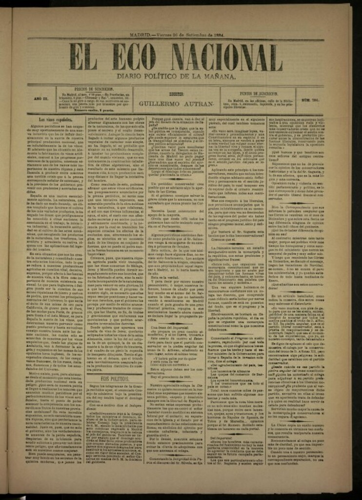 Miniatura de El Eco Nacional de 26 de septiembre de 1884, nº 786