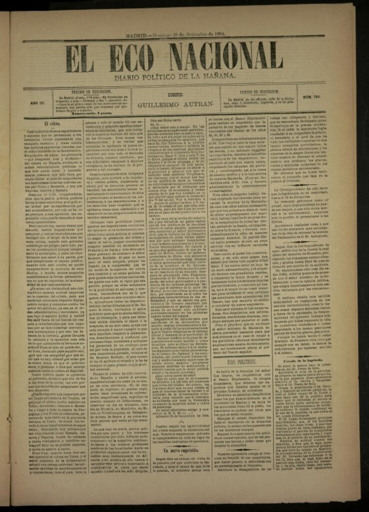 Miniatura de El Eco Nacional de 28 de septiembre de 1884, nº 788