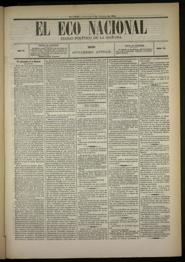Miniatura de El Eco Nacional de 5 de octubre de 1884, nº 795