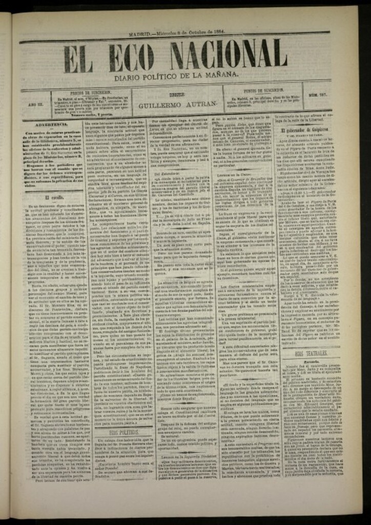 Miniatura de El Eco Nacional de 8 de octubre de 1884, nº 797