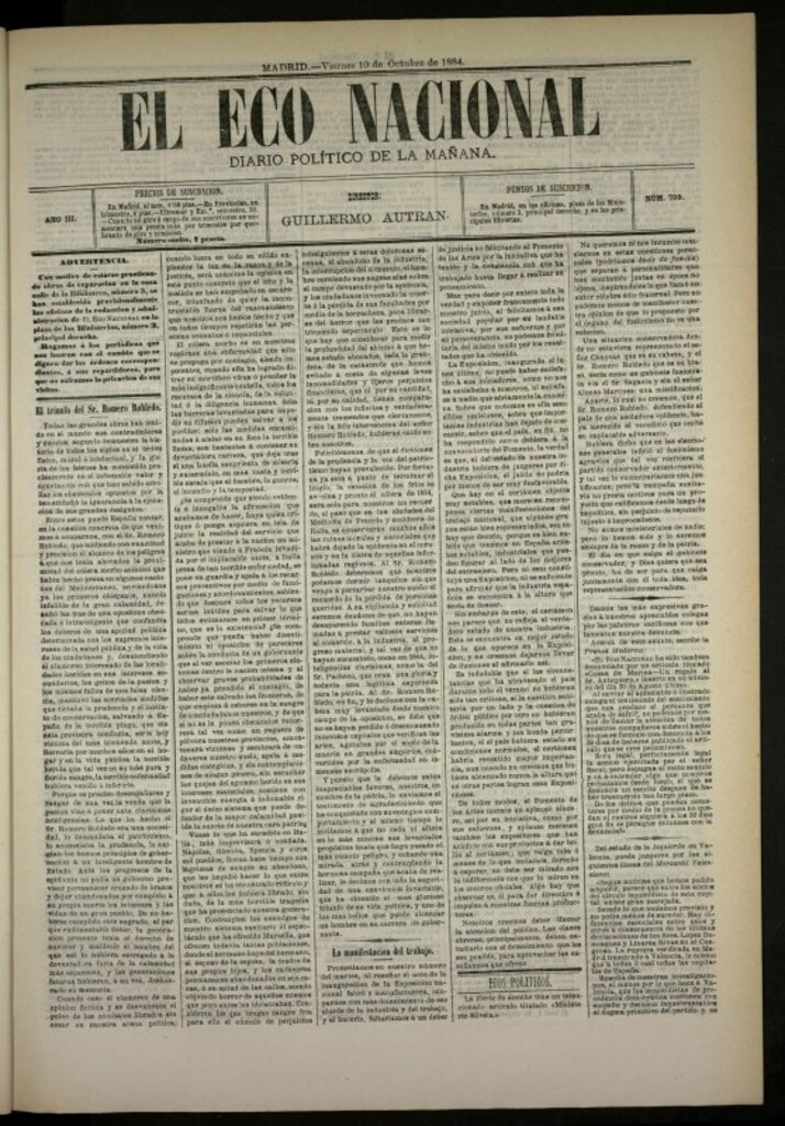 Miniatura de El Eco Nacional de 10 de octubre de 1884, nº 799