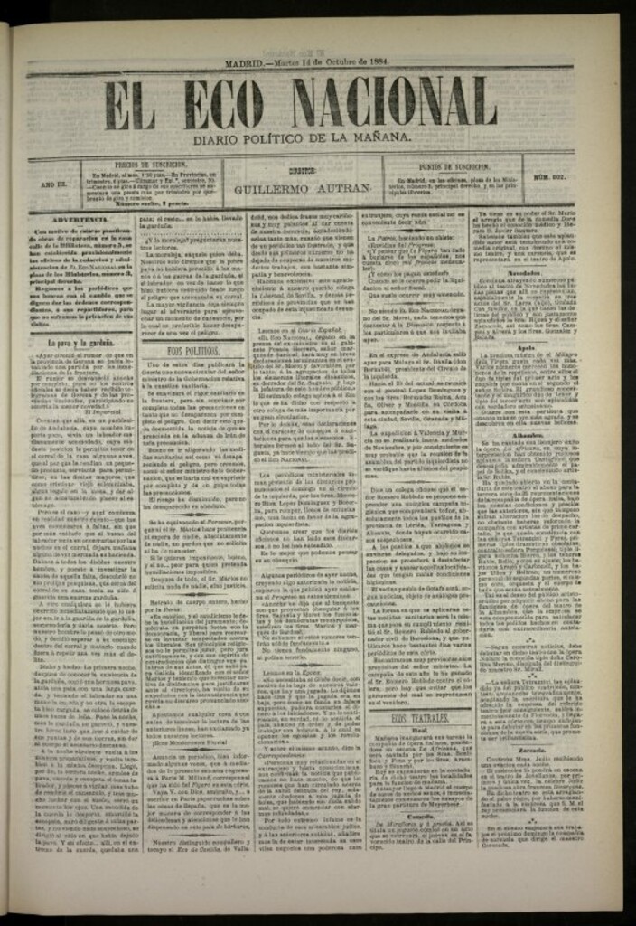 Miniatura de El Eco Nacional de 14 de octubre de 1884, nº 802