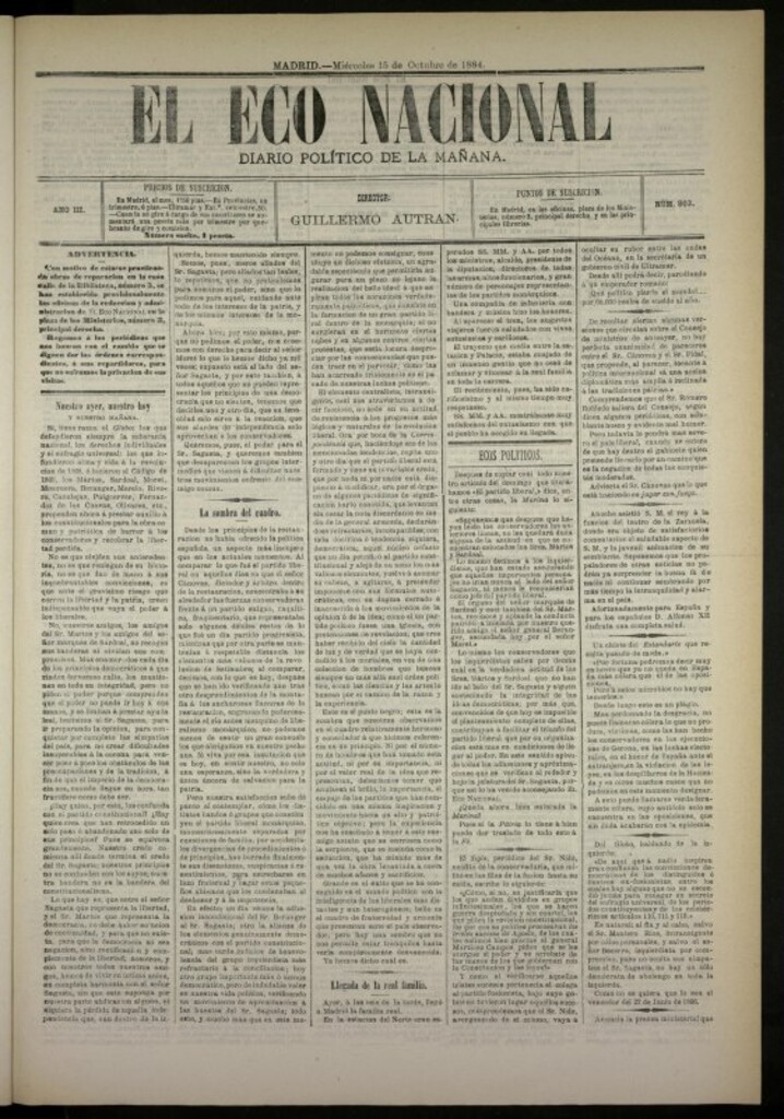 Miniatura de El Eco Nacional de 15 de octubre de 1884, nº 803
