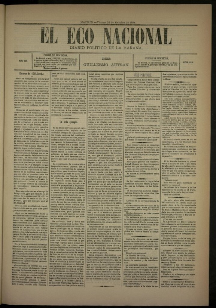 Miniatura de El Eco Nacional de 24 de octubre de 1884, nº 811