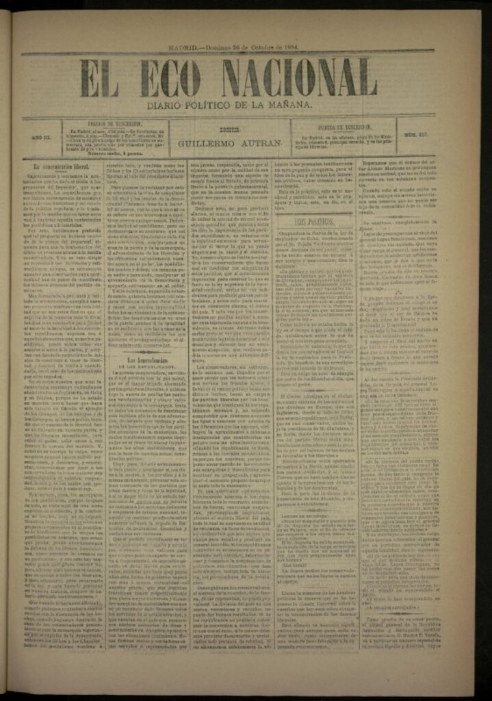 Miniatura de El Eco Nacional de 26 de octubre de 1884, nº 813