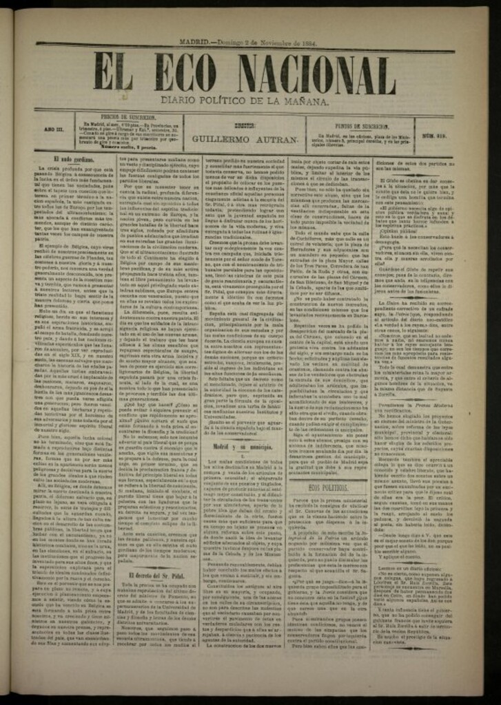 Miniatura de El Eco Nacional de 2 de noviembre de 1884, nº 819