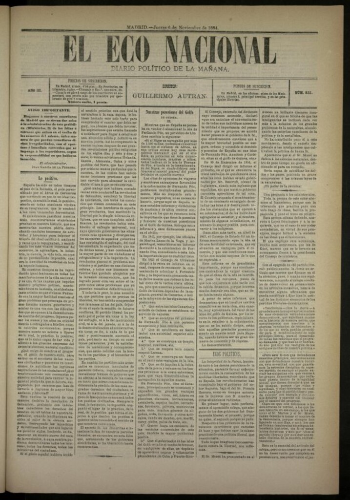 Miniatura de El Eco Nacional de 6 de noviembre de 1884, nº 822