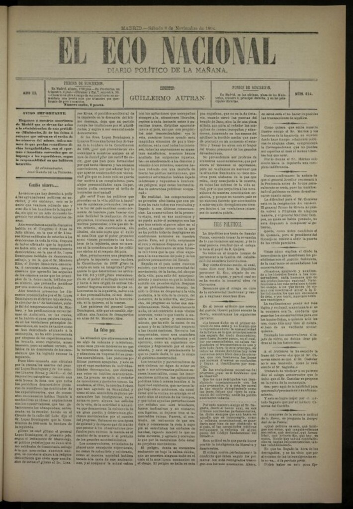 Miniatura de El Eco Nacional de 8 de noviembre de 1884, nº 854