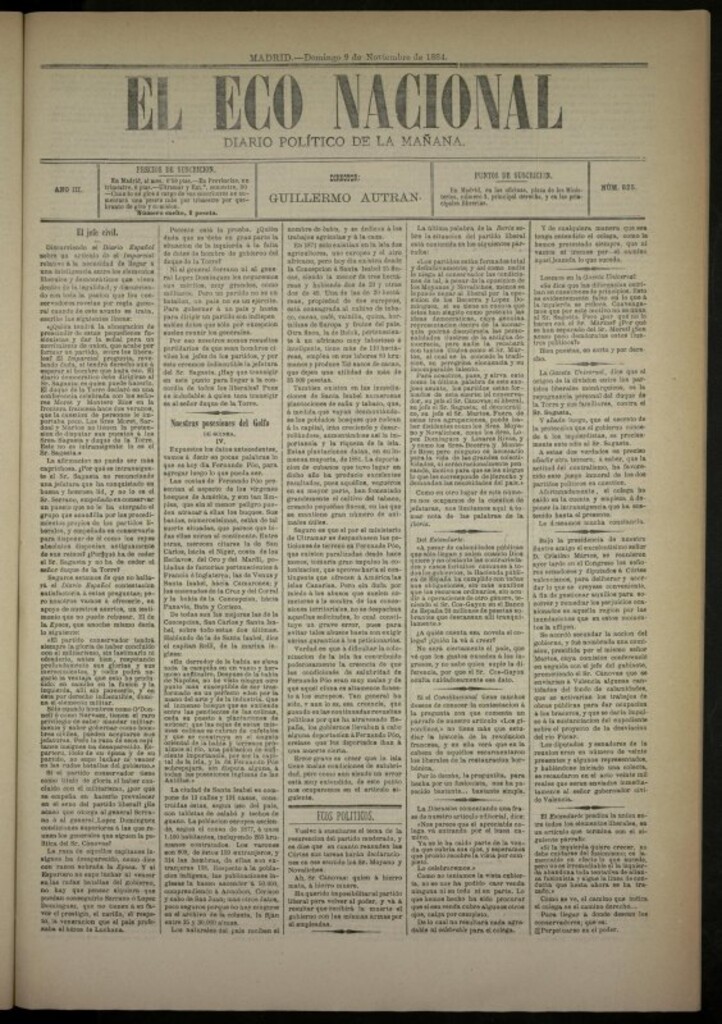 Miniatura de El Eco Nacional de 9 de noviembre de 1884, nº 825