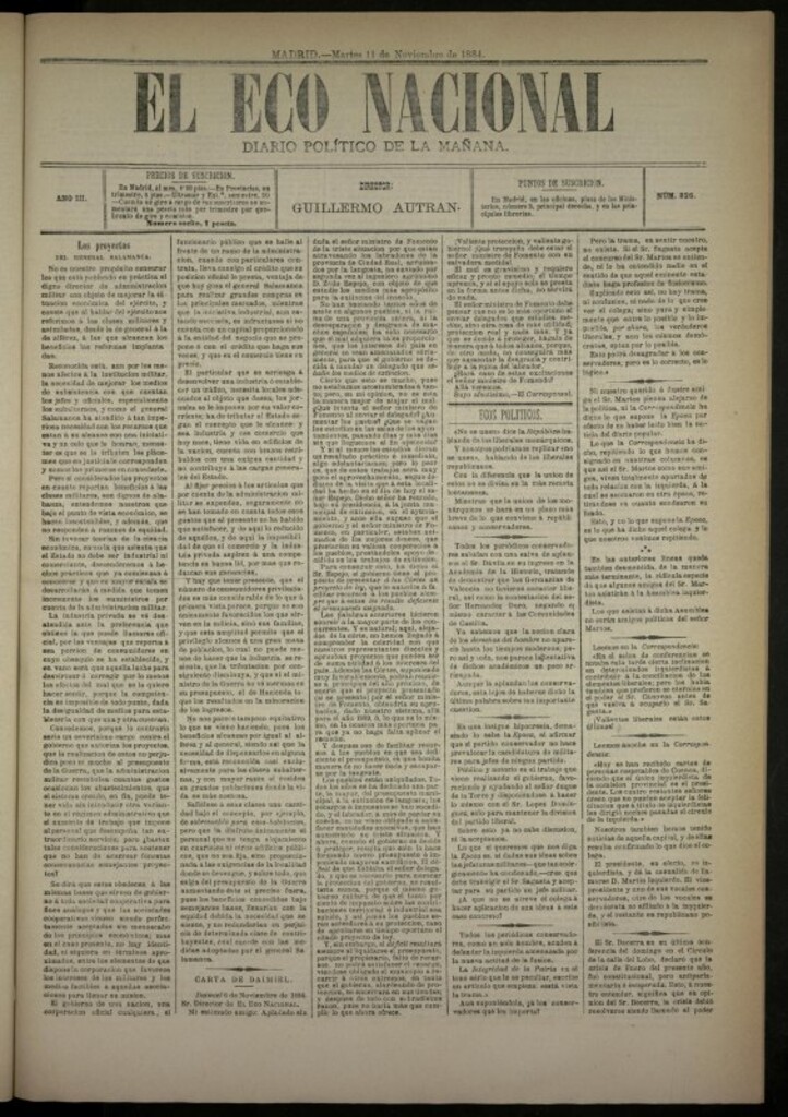Miniatura de El Eco Nacional de 11 de noviembre de 1884, nº 826