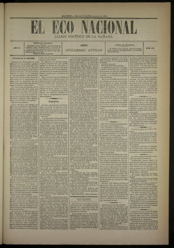 Miniatura de El Eco Nacional de 13 de noviembre de 1884, nº 828