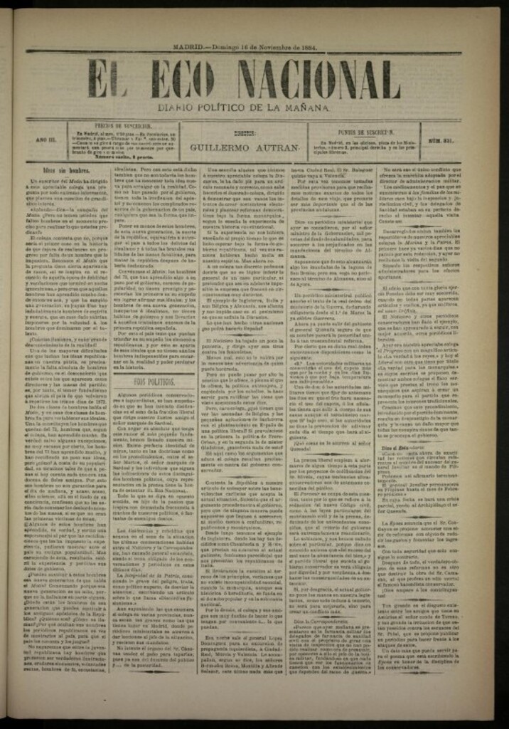 Miniatura de El Eco Nacional de 16 de noviembre de 1884, nº 831