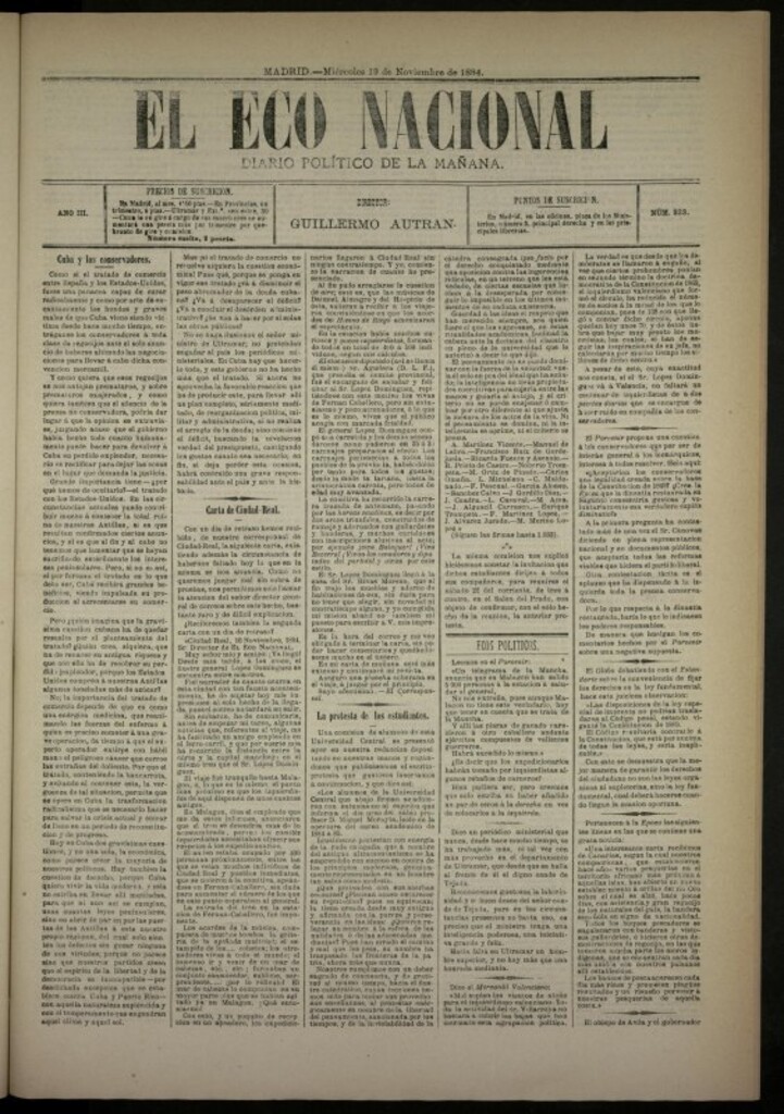 Miniatura de El Eco Nacional de 19 de noviembre de 1884, nº 833