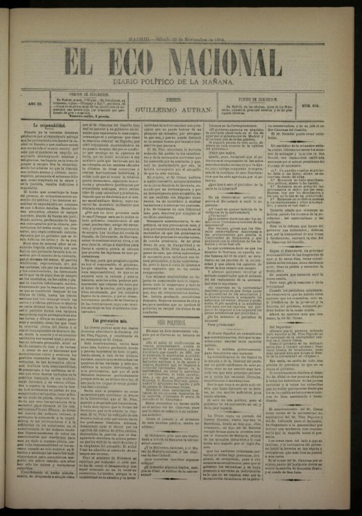 Miniatura de El Eco Nacional de 22 de noviembre de 1884, nº 836