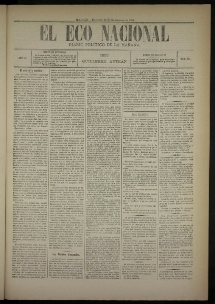 Miniatura de El Eco Nacional de 23 de noviembre de 1884, nº 837