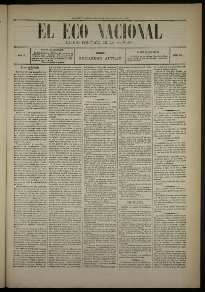 Miniatura de El Eco Nacional de 26 de noviembre de 1884, nº 839