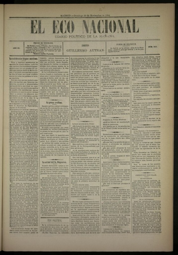 Miniatura de El Eco Nacional de 30 de noviembre de 1884, nº 843