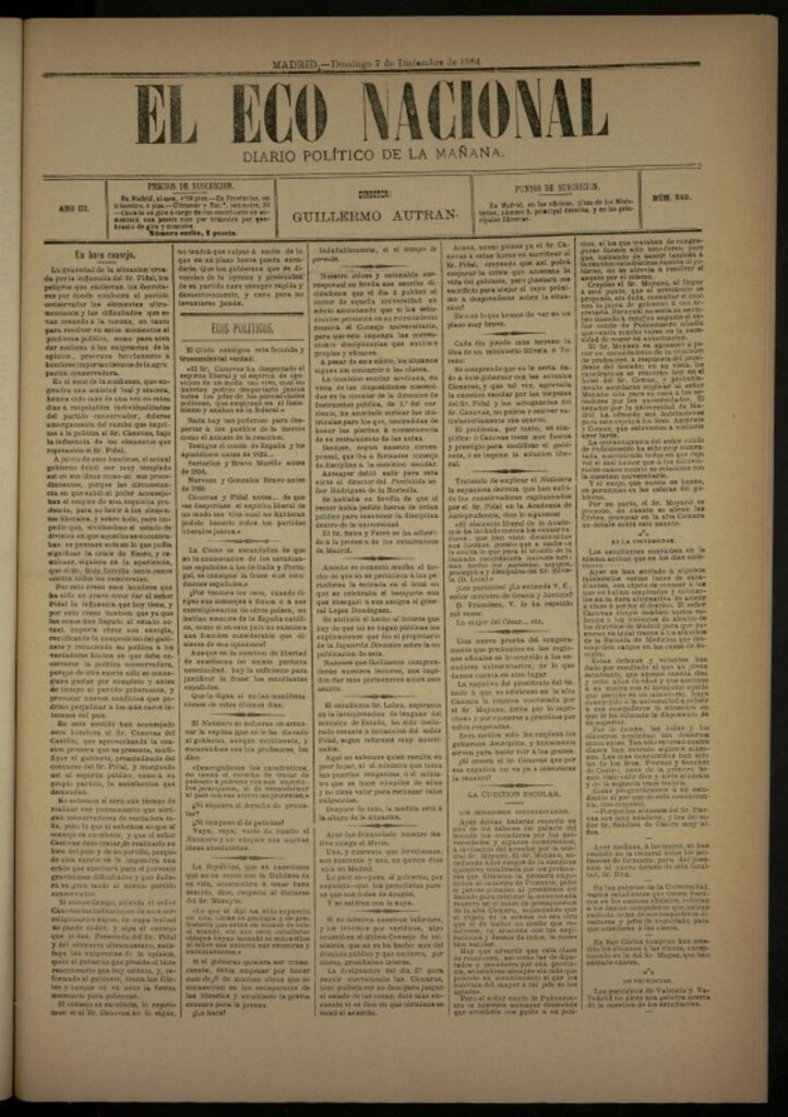 Miniatura de El Eco Nacional de 7 de diciembre de 1884, nº 849