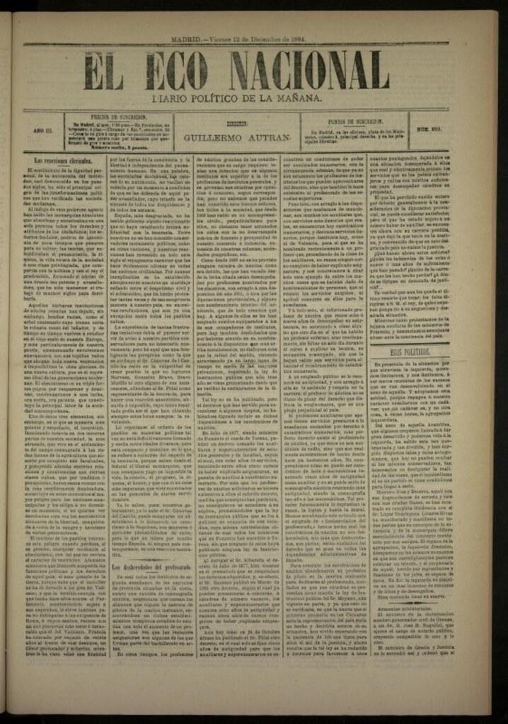 Miniatura de El Eco Nacional de 12 de diciembre de 1884, nº 853