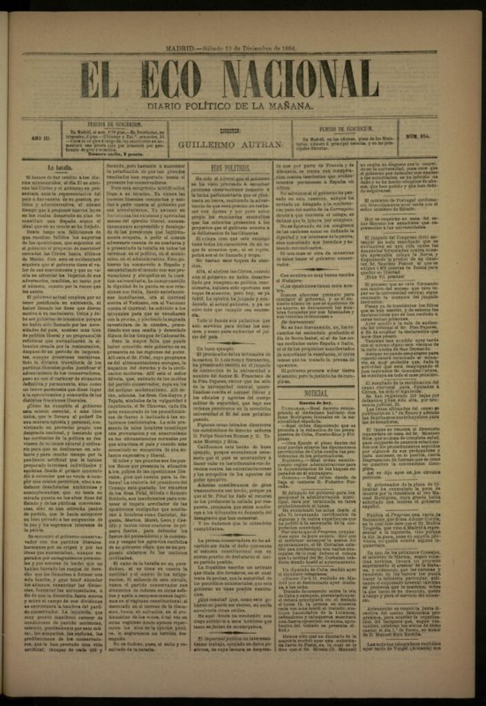 Miniatura de El Eco Nacional de 13 de diciembre de 1884, nº 854