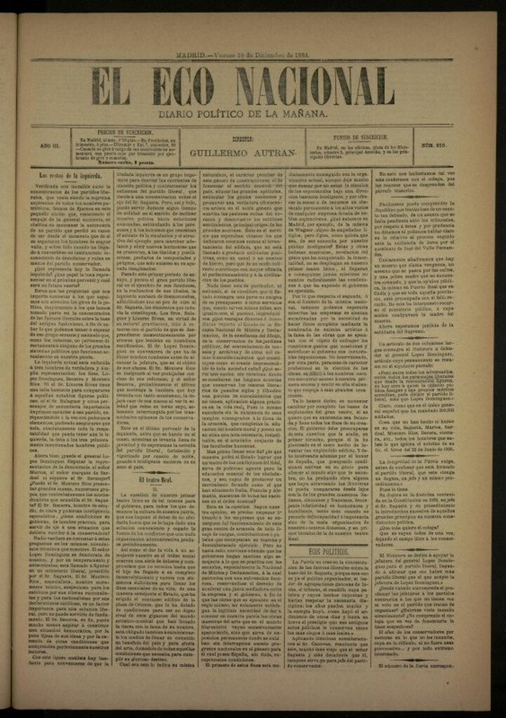 Miniatura de El Eco Nacional de 19 de diciembre de 1884, nº 859