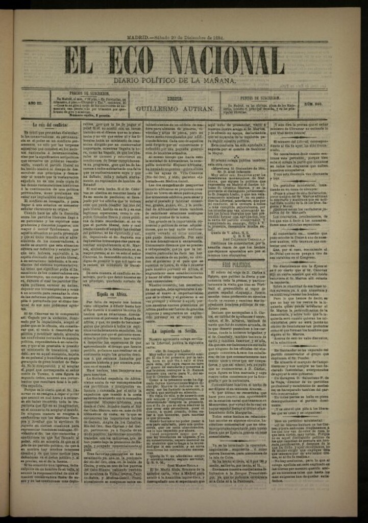 Miniatura de El Eco Nacional de 20 de diciembre de 1884, nº 860