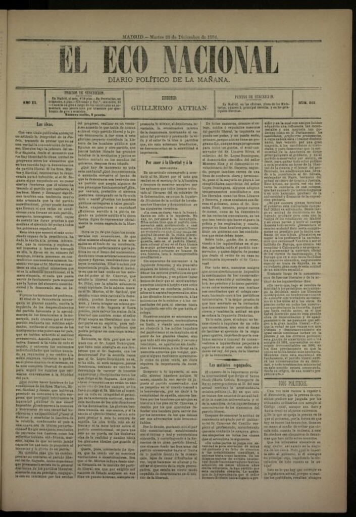 Miniatura de El Eco Nacional de 23 de diciembre de 1884, nº 862
