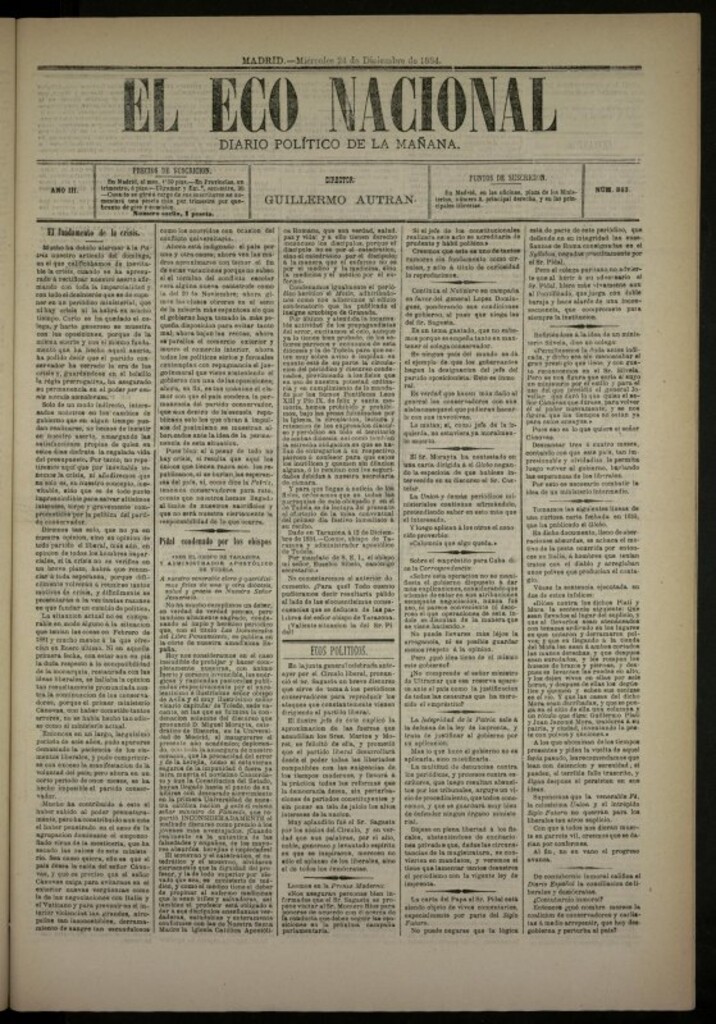 Miniatura de El Eco Nacional de 24 de diciembre de 1884, nº 863