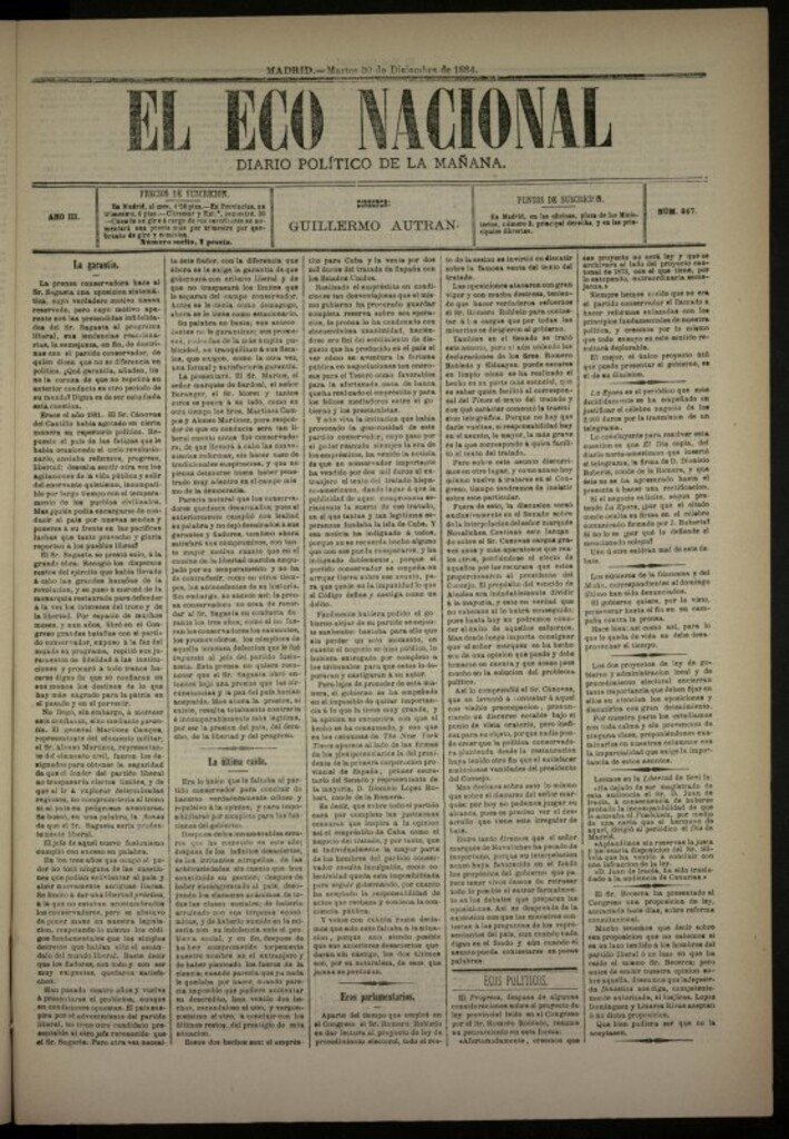 Miniatura de El Eco Nacional de 30 de diciembre de 1884, nº 867