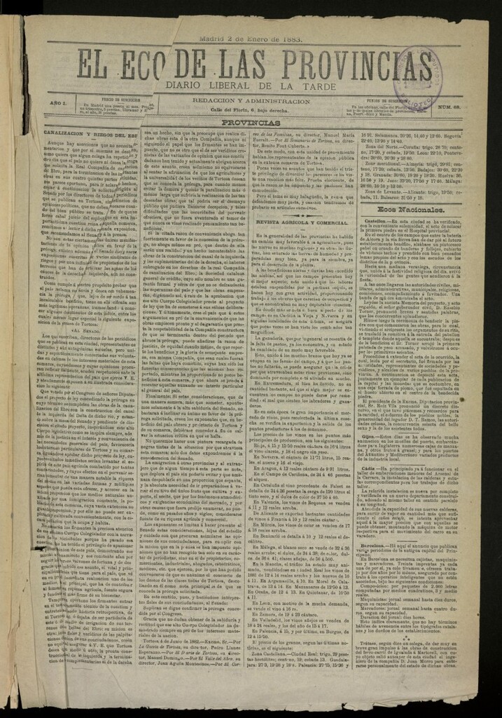 Miniatura de El Eco de las Provincias de 2 de enero de 1883, nº 68 [sic]
