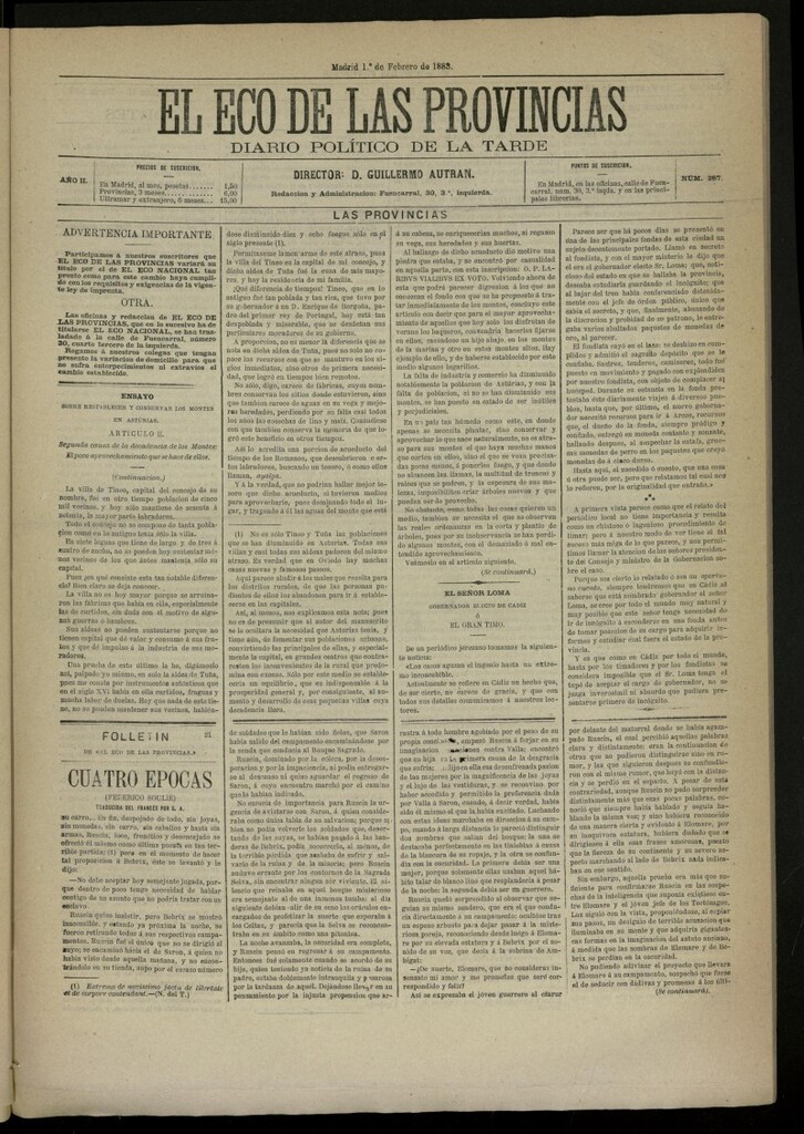 Miniatura de El Eco de las Provincias de 1 de febrero de 1883, nº 287