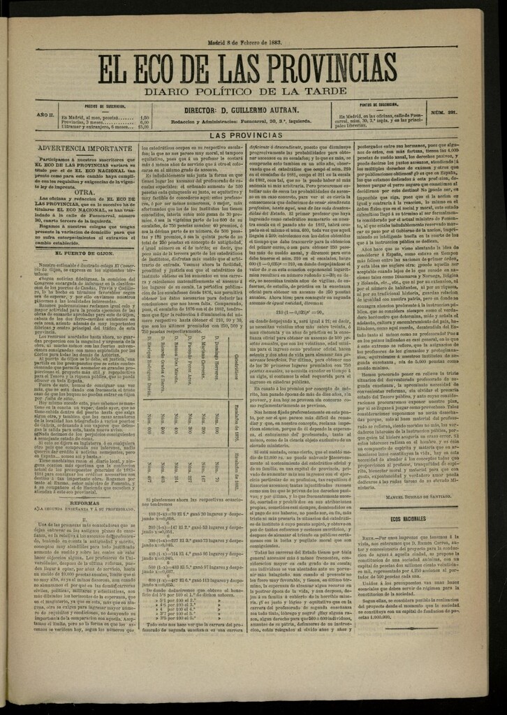 Miniatura de El Eco de las Provincias de 8 de febrero de 1883, nº 291