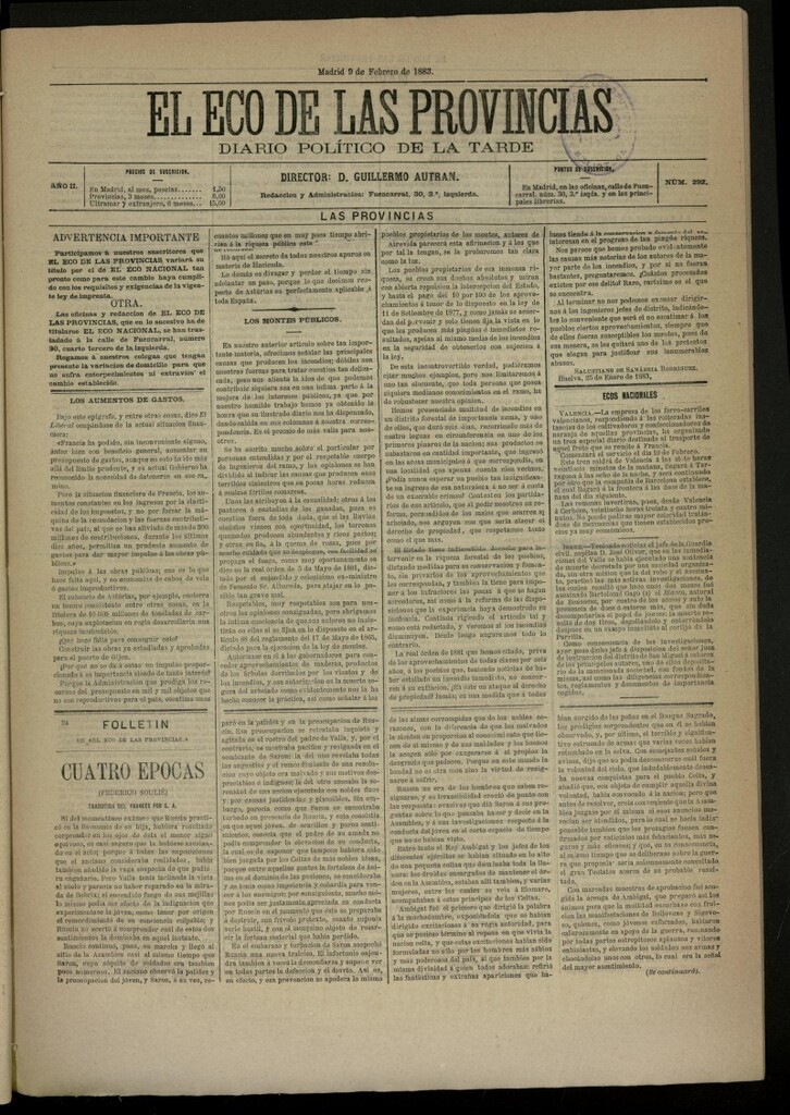 Miniatura de El Eco de las Provincias de 9 de febrero de 1883, nº 292